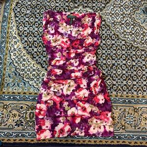 Ralph Lauren Ruched Off the Shoulder Like New Purple Floral Dress